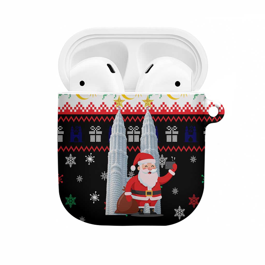 Malaysia Christmas AirPods Case with Santa Claus Petronas Towers Snowflakes and Festive Icons - Wonder Print Shop