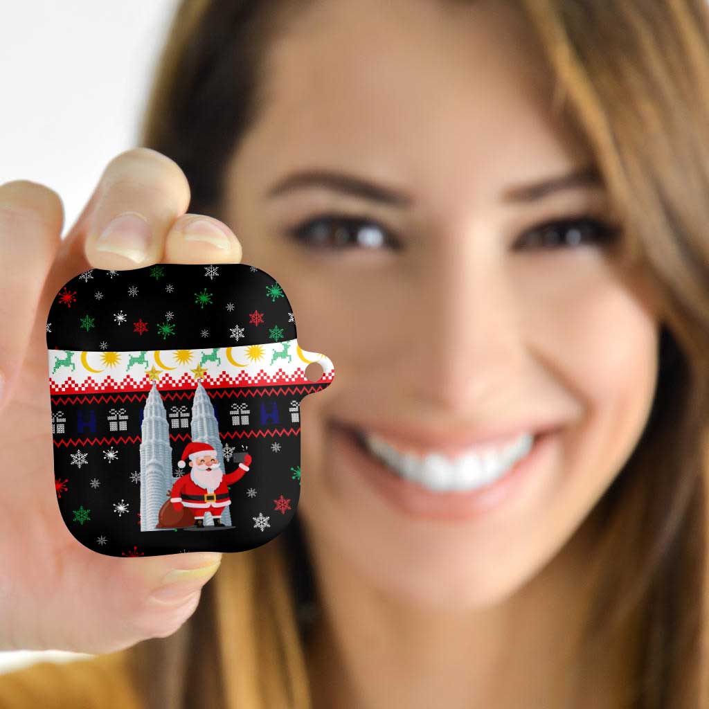 Malaysia Christmas AirPods Case with Santa Claus Petronas Towers Snowflakes and Festive Icons - Wonder Print Shop