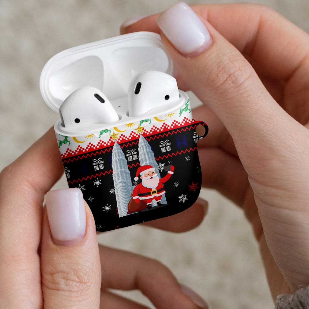 Malaysia Christmas AirPods Case with Santa Claus Petronas Towers Snowflakes and Festive Icons - Wonder Print Shop