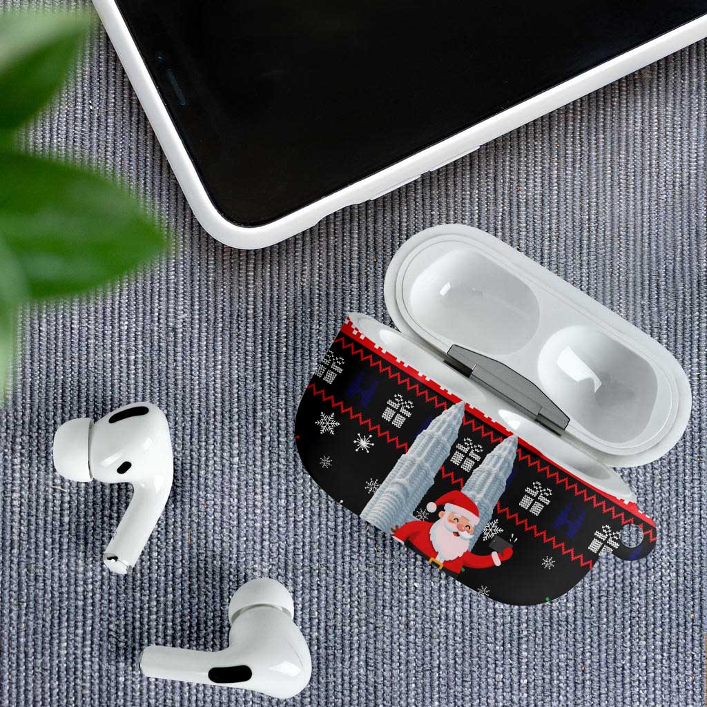 Malaysia Christmas AirPods Case with Santa Claus Petronas Towers Snowflakes and Festive Icons - Wonder Print Shop
