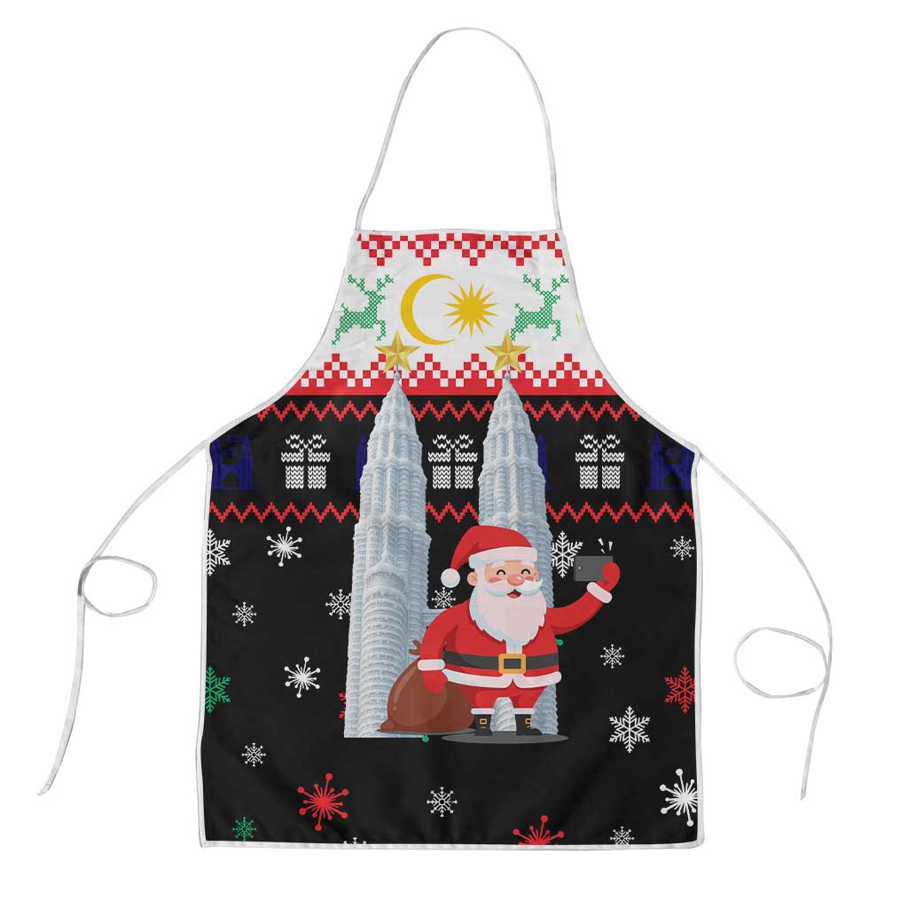 Malaysia Christmas Apron with Santa Claus Petronas Towers Snowflakes and Festive Icons - Wonder Print Shop