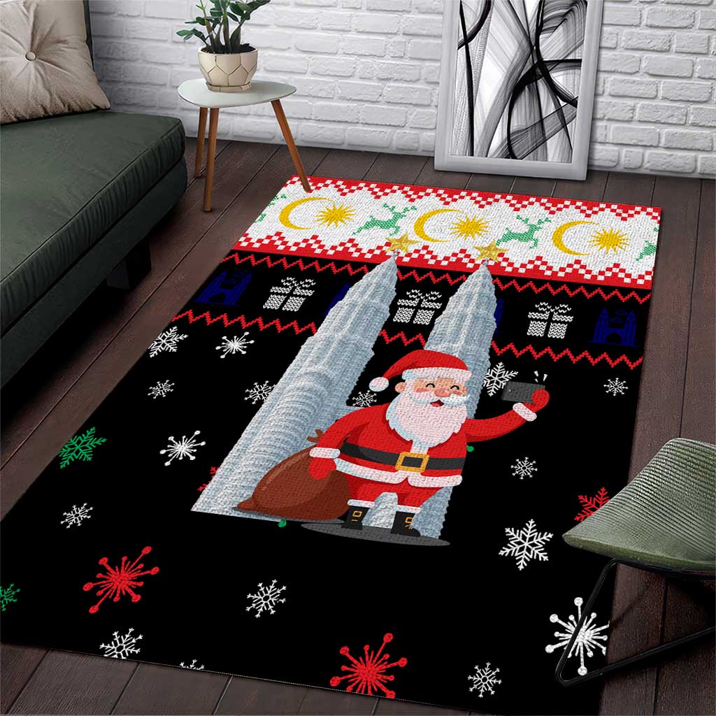 Malaysia Christmas Area Rug with Santa Claus Petronas Towers Snowflakes and Festive Icons - Wonder Print Shop