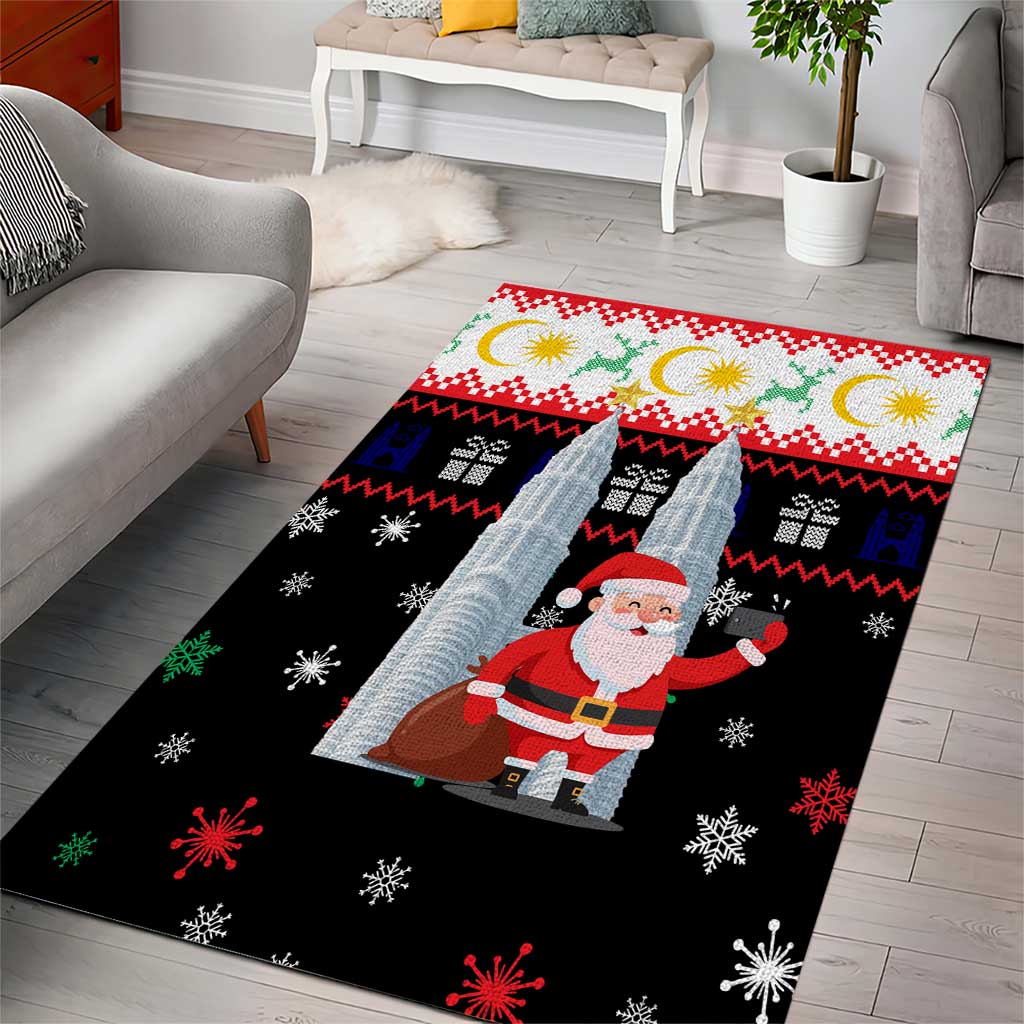 Malaysia Christmas Area Rug with Santa Claus Petronas Towers Snowflakes and Festive Icons - Wonder Print Shop