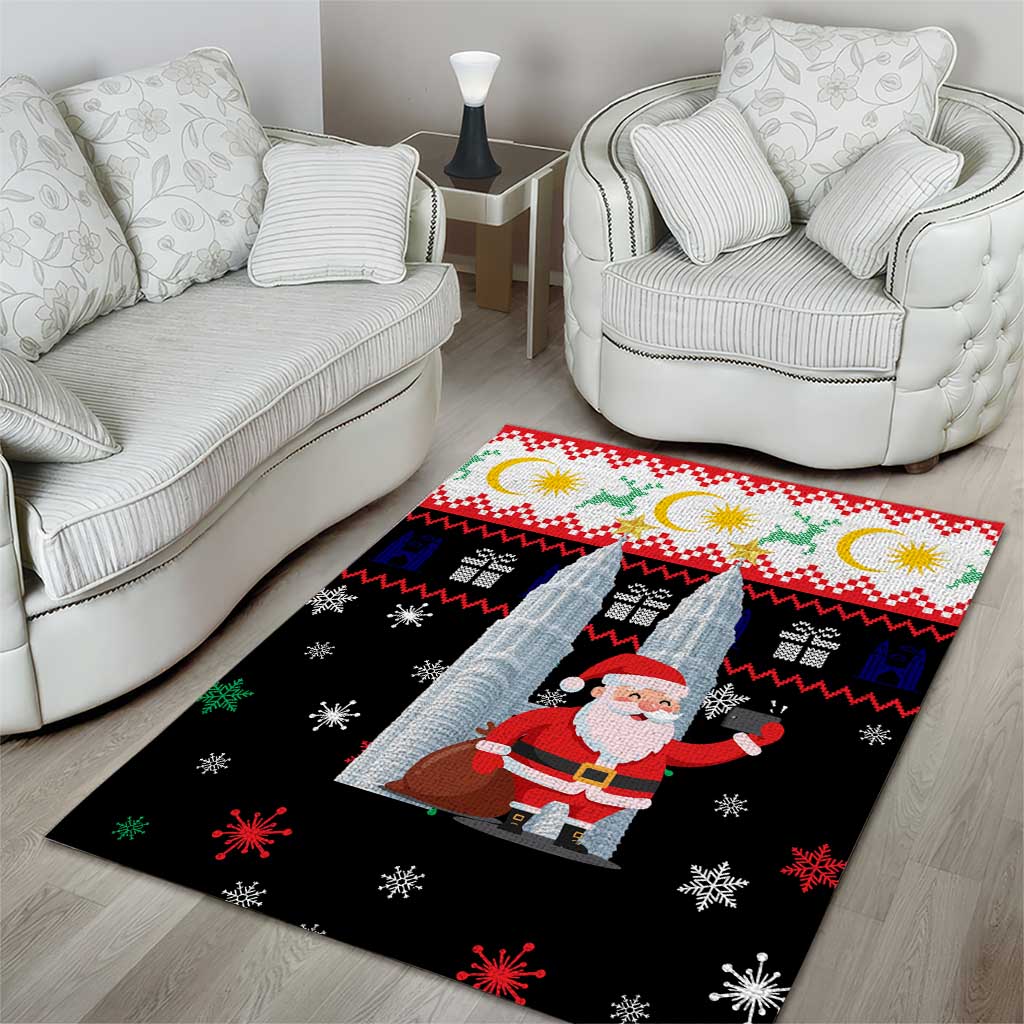 Malaysia Christmas Area Rug with Santa Claus Petronas Towers Snowflakes and Festive Icons - Wonder Print Shop
