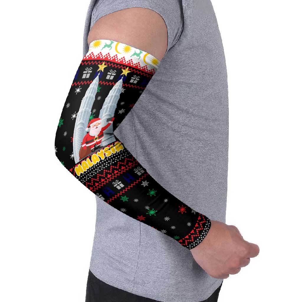 Malaysia Christmas Arm Sleeves with Santa Claus Petronas Towers Snowflakes and Festive Icons - Wonder Print Shop