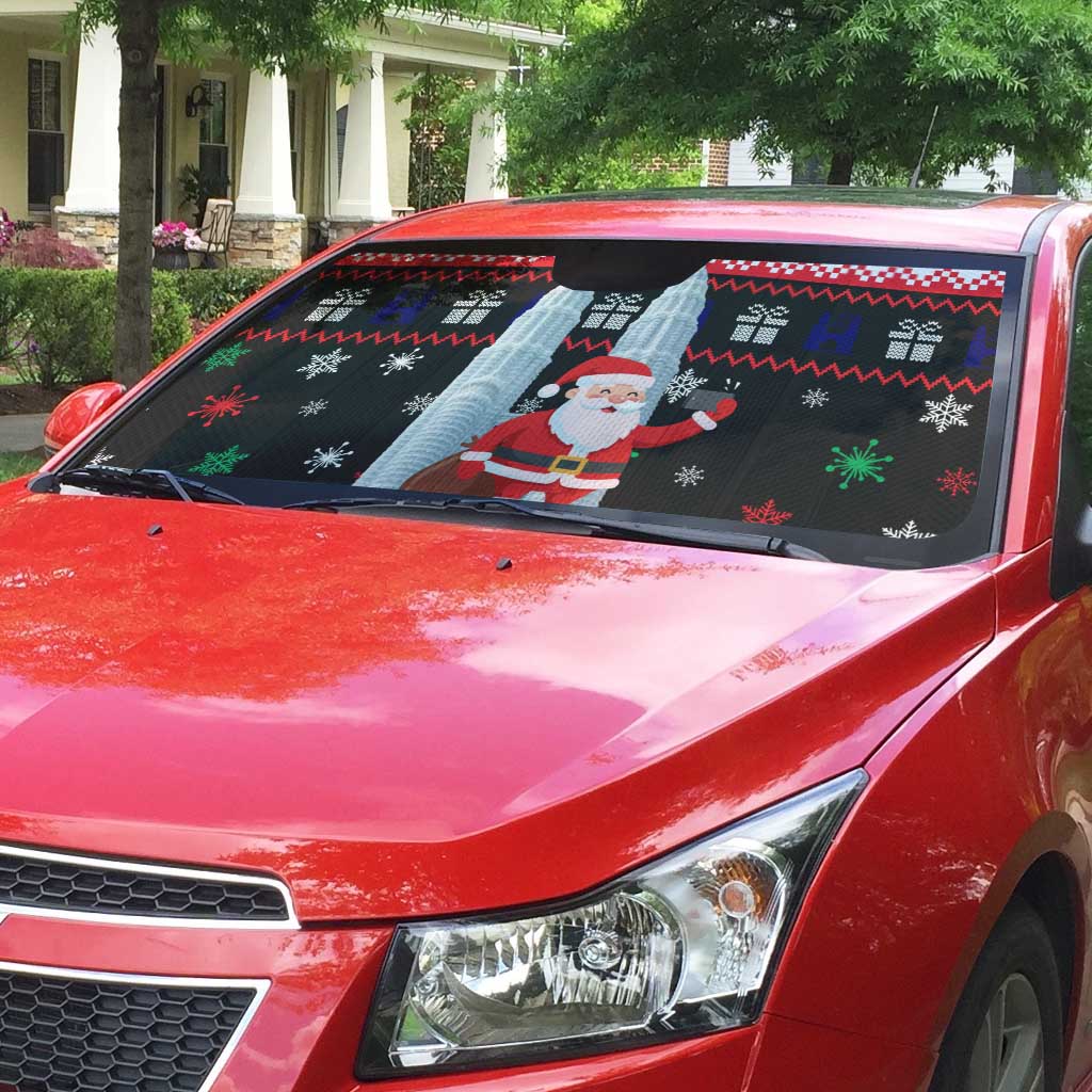 Malaysia Christmas Auto Sun Shade with Santa Claus Petronas Towers Snowflakes and Festive Icons - Wonder Print Shop