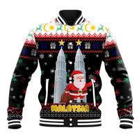 Malaysia Christmas Baseball Jacket with Santa Claus Petronas Towers Snowflakes and Festive Icons - Wonder Print Shop
