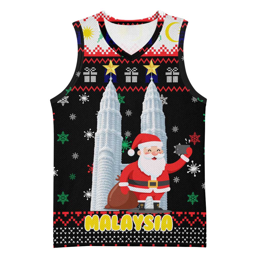 Malaysia Christmas Basketball Jersey with Santa Claus Petronas Towers Snowflakes and Festive Icons - Wonder Print Shop