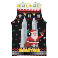 Malaysia Christmas Basketball Jersey with Santa Claus Petronas Towers Snowflakes and Festive Icons - Wonder Print Shop