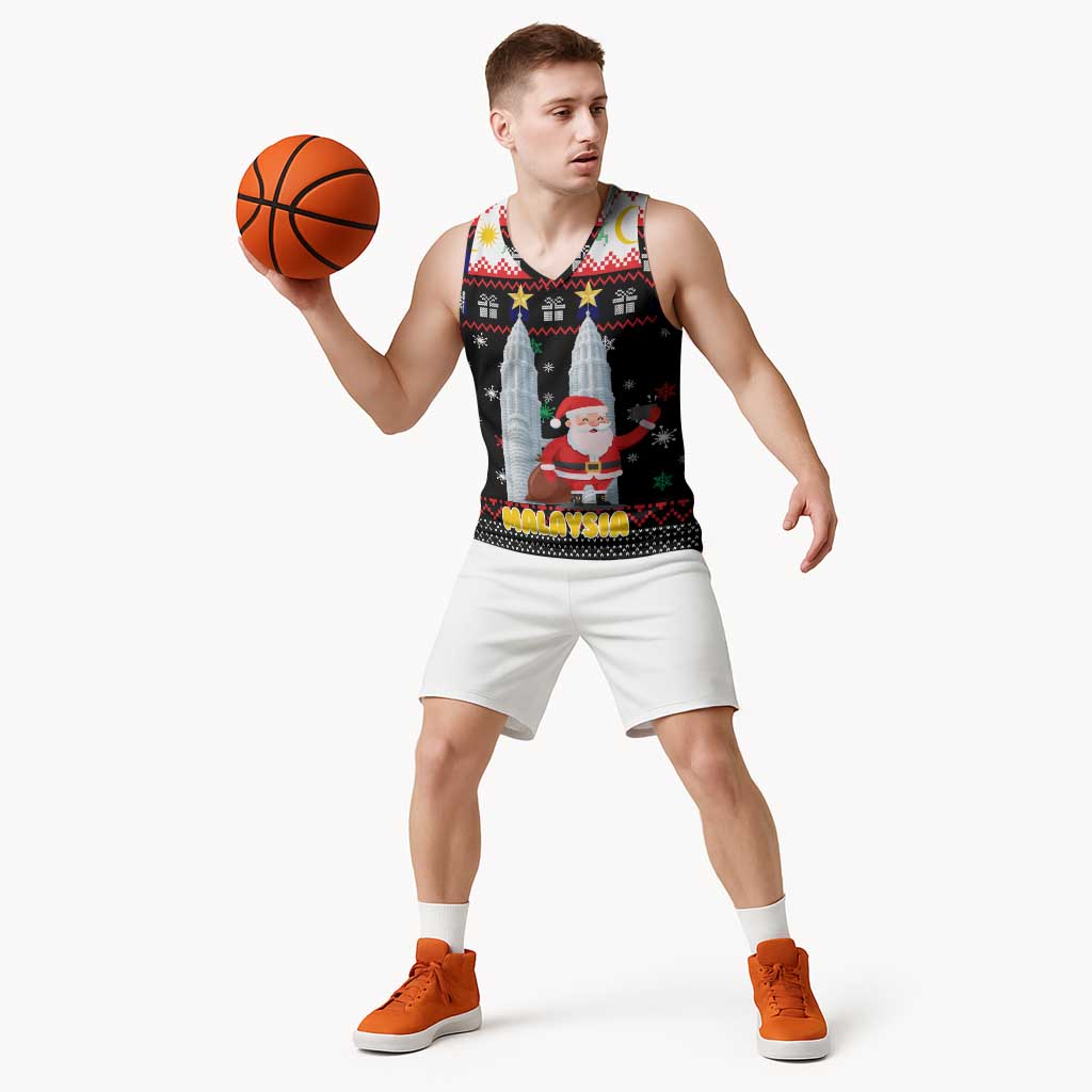 Malaysia Christmas Basketball Jersey with Santa Claus Petronas Towers Snowflakes and Festive Icons - Wonder Print Shop