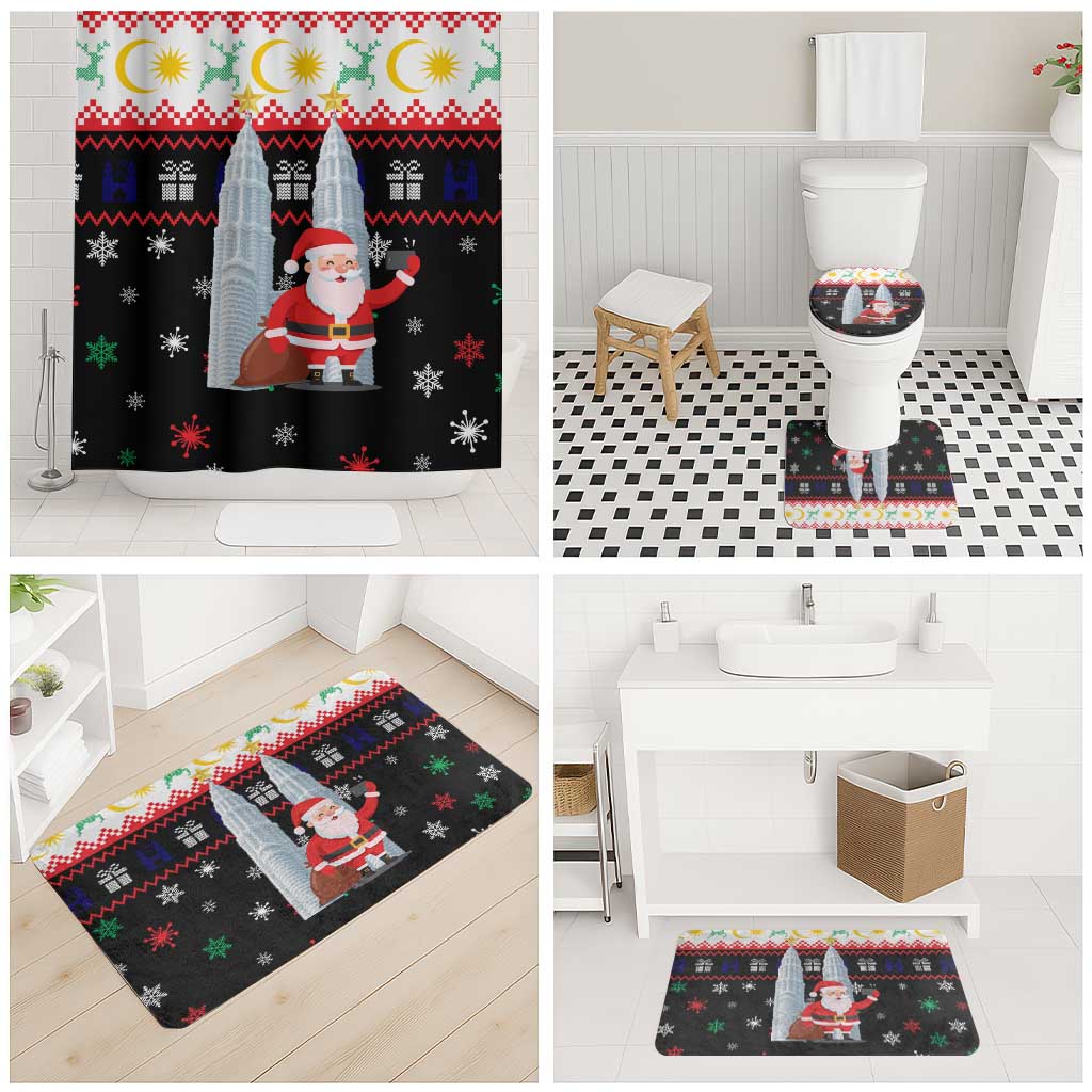 Malaysia Christmas Bathroom Set with Santa Claus Petronas Towers Snowflakes and Festive Icons - Wonder Print Shop