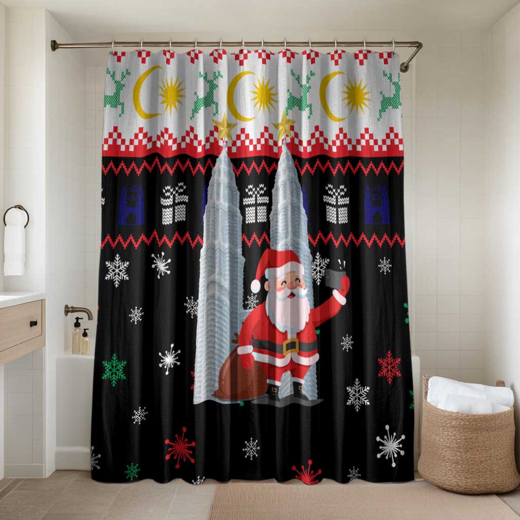 Malaysia Christmas Bathroom Set with Santa Claus Petronas Towers Snowflakes and Festive Icons - Wonder Print Shop