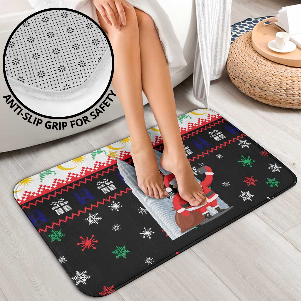 Malaysia Christmas Bathroom Set with Santa Claus Petronas Towers Snowflakes and Festive Icons - Wonder Print Shop