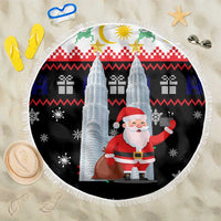 Malaysia Christmas Beach Blanket with Santa Claus Petronas Towers Snowflakes and Festive Icons - Wonder Print Shop