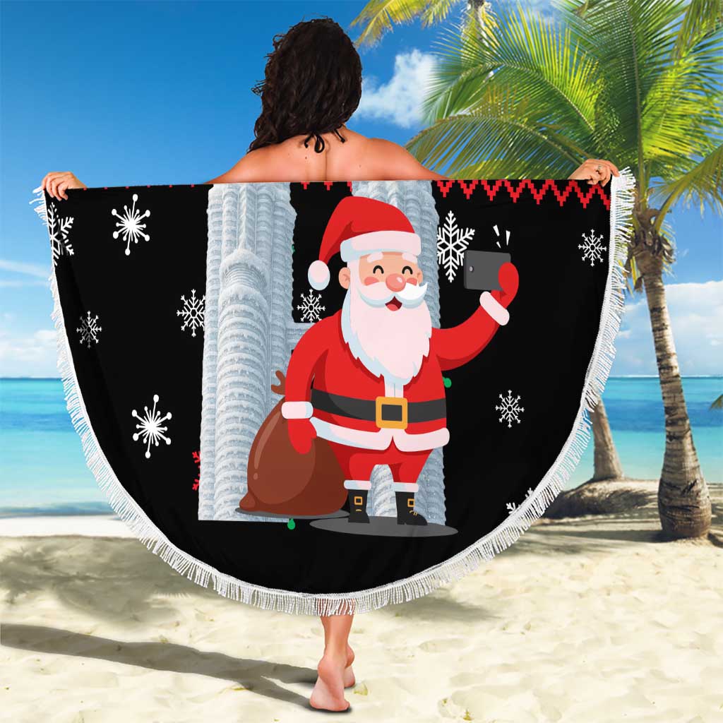 Malaysia Christmas Beach Blanket with Santa Claus Petronas Towers Snowflakes and Festive Icons - Wonder Print Shop