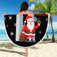 Malaysia Christmas Beach Blanket with Santa Claus Petronas Towers Snowflakes and Festive Icons - Wonder Print Shop