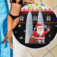 Malaysia Christmas Beach Blanket with Santa Claus Petronas Towers Snowflakes and Festive Icons - Wonder Print Shop