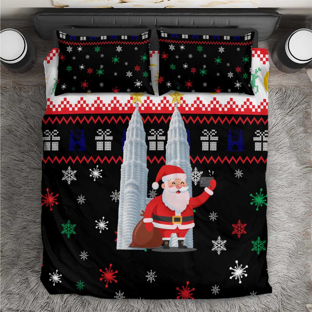 Malaysia Christmas Bedding Set with Santa Claus Petronas Towers Snowflakes and Festive Icons - Wonder Print Shop