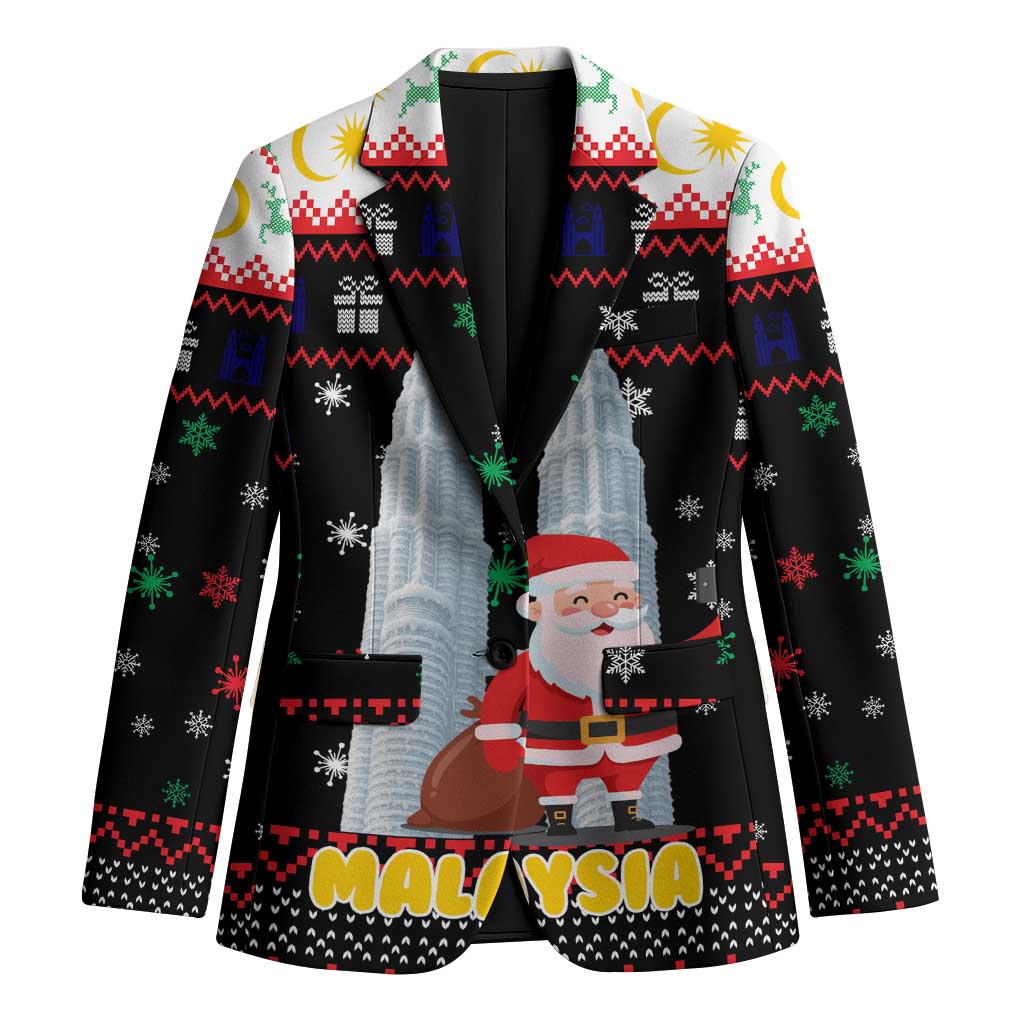 Malaysia Christmas Blazer with Santa Claus Petronas Towers Snowflakes and Festive Icons - Wonder Print Shop