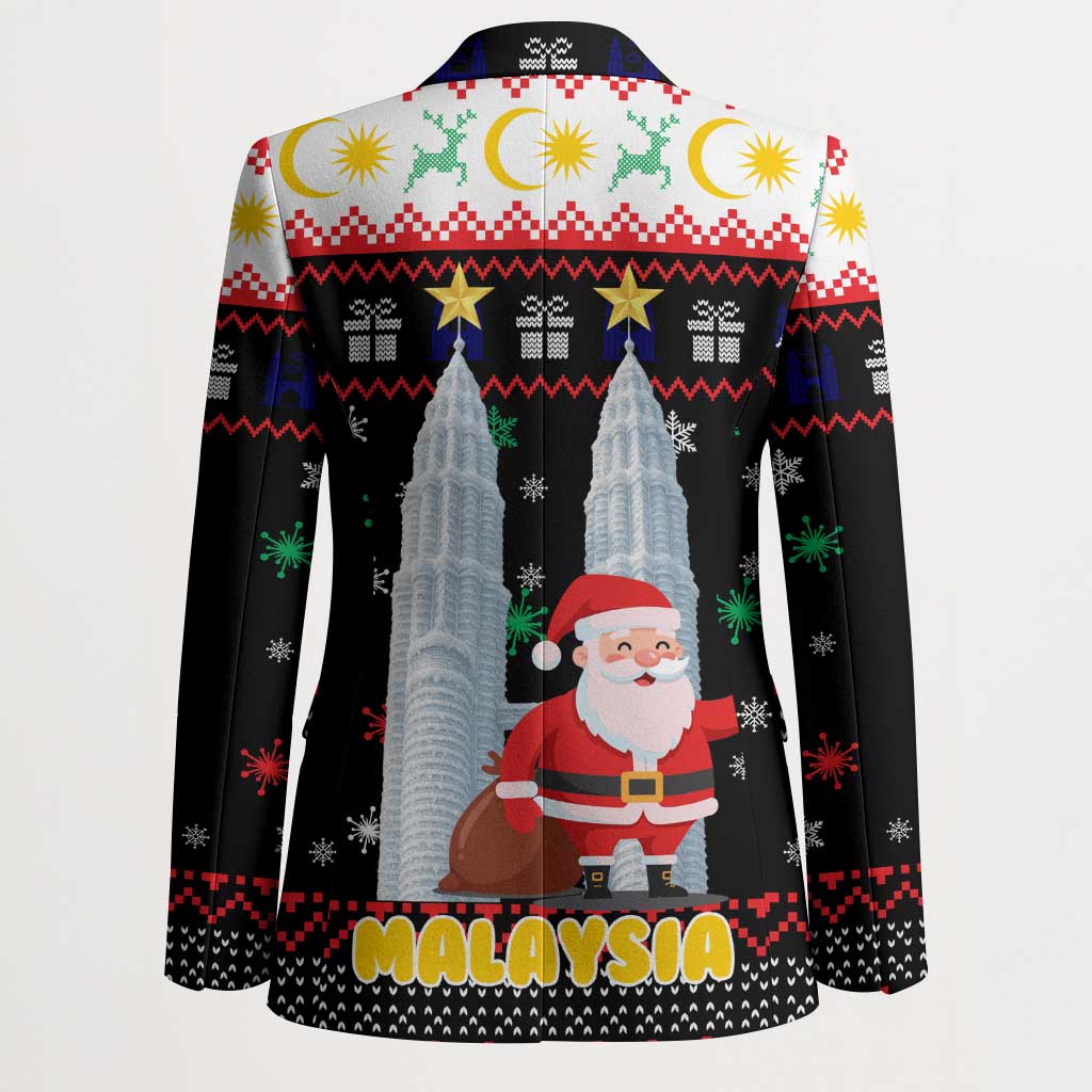 Malaysia Christmas Blazer with Santa Claus Petronas Towers Snowflakes and Festive Icons - Wonder Print Shop