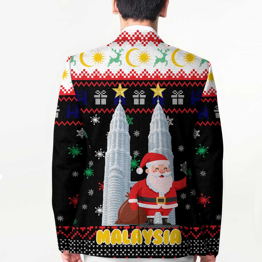 Malaysia Christmas Blazer with Santa Claus Petronas Towers Snowflakes and Festive Icons - Wonder Print Shop