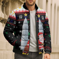 Malaysia Christmas Bomber Puffer Jacket with Santa Claus Petronas Towers Snowflakes and Festive Icons - Wonder Print Shop