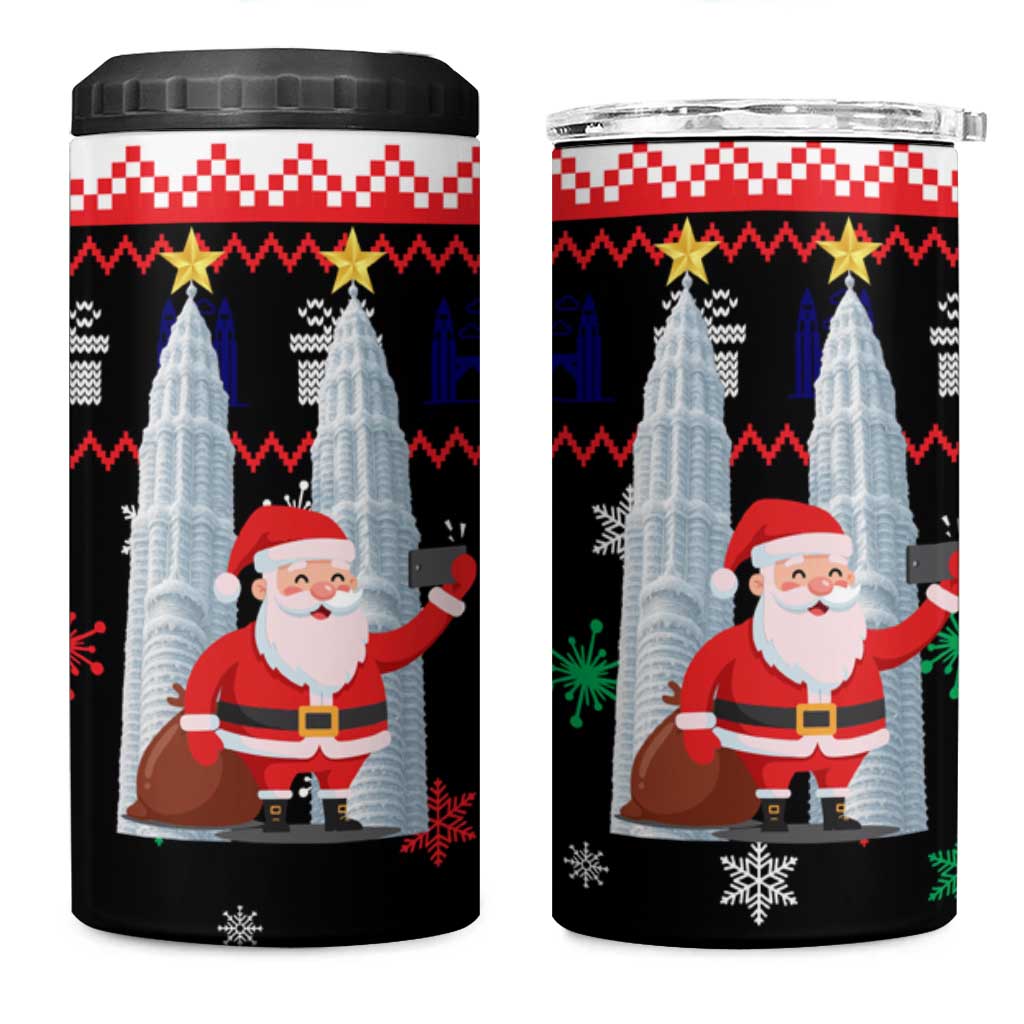 Malaysia Christmas 4 in 1 Can Cooler Tumbler with Santa Claus Petronas Towers Snowflakes and Festive Icons - Wonder Print Shop