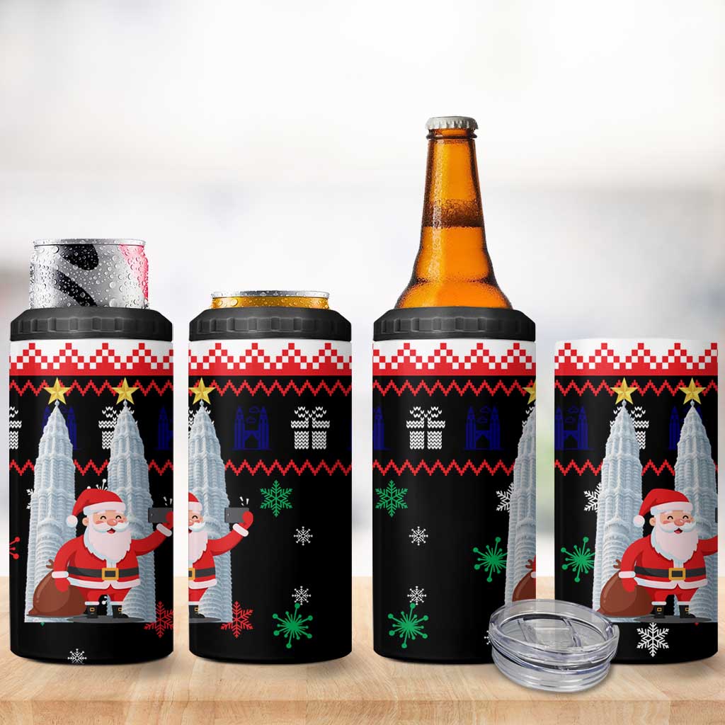 Malaysia Christmas 4 in 1 Can Cooler Tumbler with Santa Claus Petronas Towers Snowflakes and Festive Icons - Wonder Print Shop
