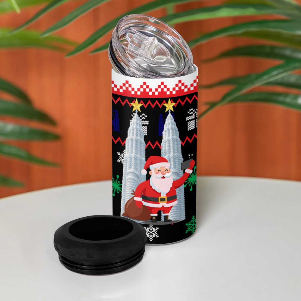 Malaysia Christmas 4 in 1 Can Cooler Tumbler with Santa Claus Petronas Towers Snowflakes and Festive Icons - Wonder Print Shop