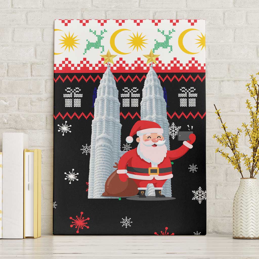 Malaysia Christmas Canvas Wall Art with Santa Claus Petronas Towers Snowflakes and Festive Icons - Wonder Print Shop