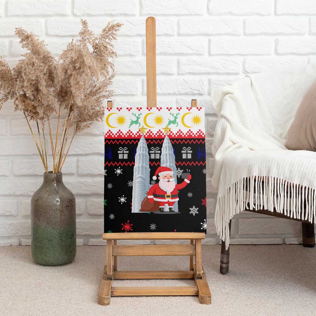 Malaysia Christmas Canvas Wall Art with Santa Claus Petronas Towers Snowflakes and Festive Icons - Wonder Print Shop