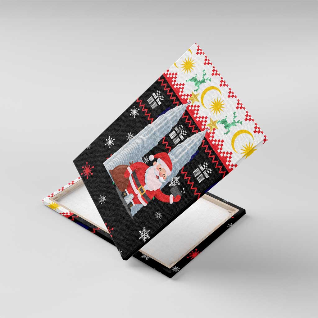 Malaysia Christmas Canvas Wall Art with Santa Claus Petronas Towers Snowflakes and Festive Icons - Wonder Print Shop