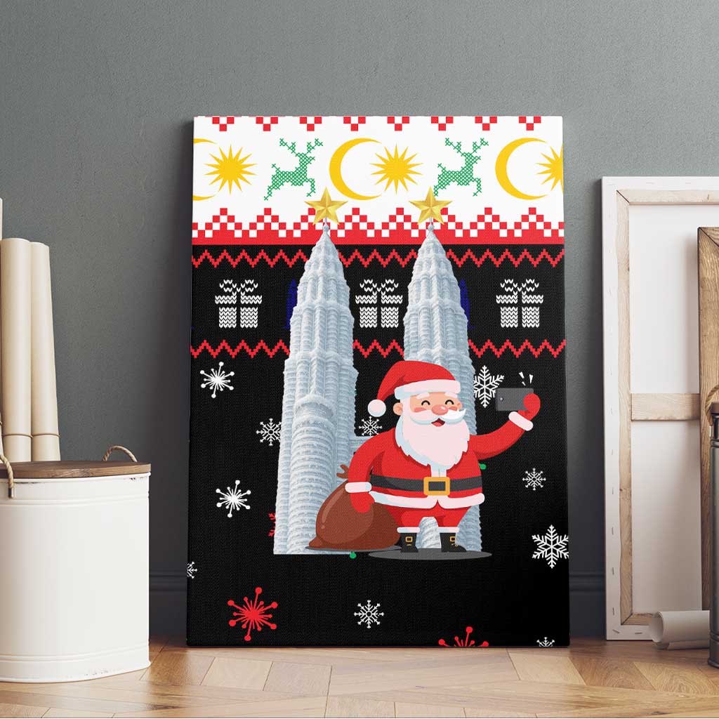 Malaysia Christmas Canvas Wall Art with Santa Claus Petronas Towers Snowflakes and Festive Icons - Wonder Print Shop