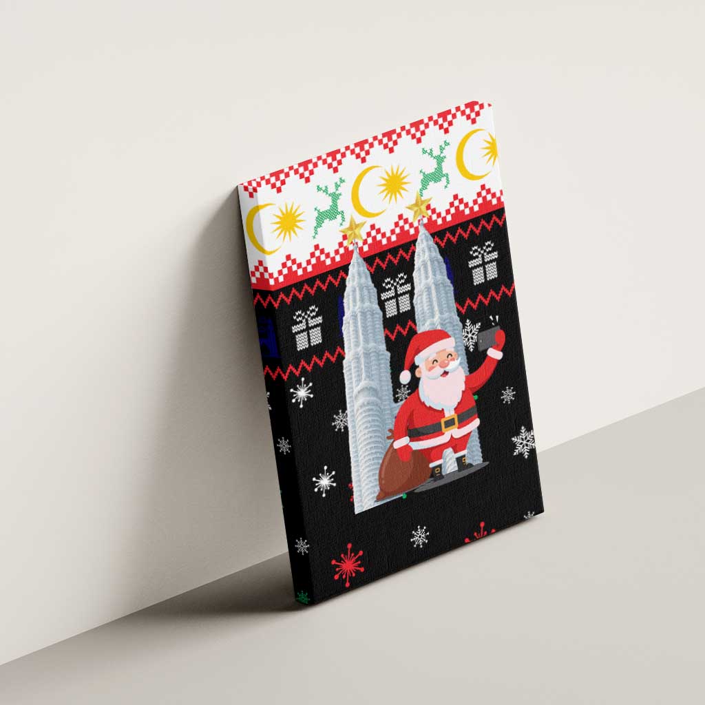 Malaysia Christmas Canvas Wall Art with Santa Claus Petronas Towers Snowflakes and Festive Icons - Wonder Print Shop