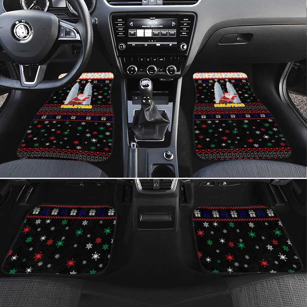 Malaysia Christmas Car Mats with Santa Claus Petronas Towers Snowflakes and Festive Icons - Wonder Print Shop