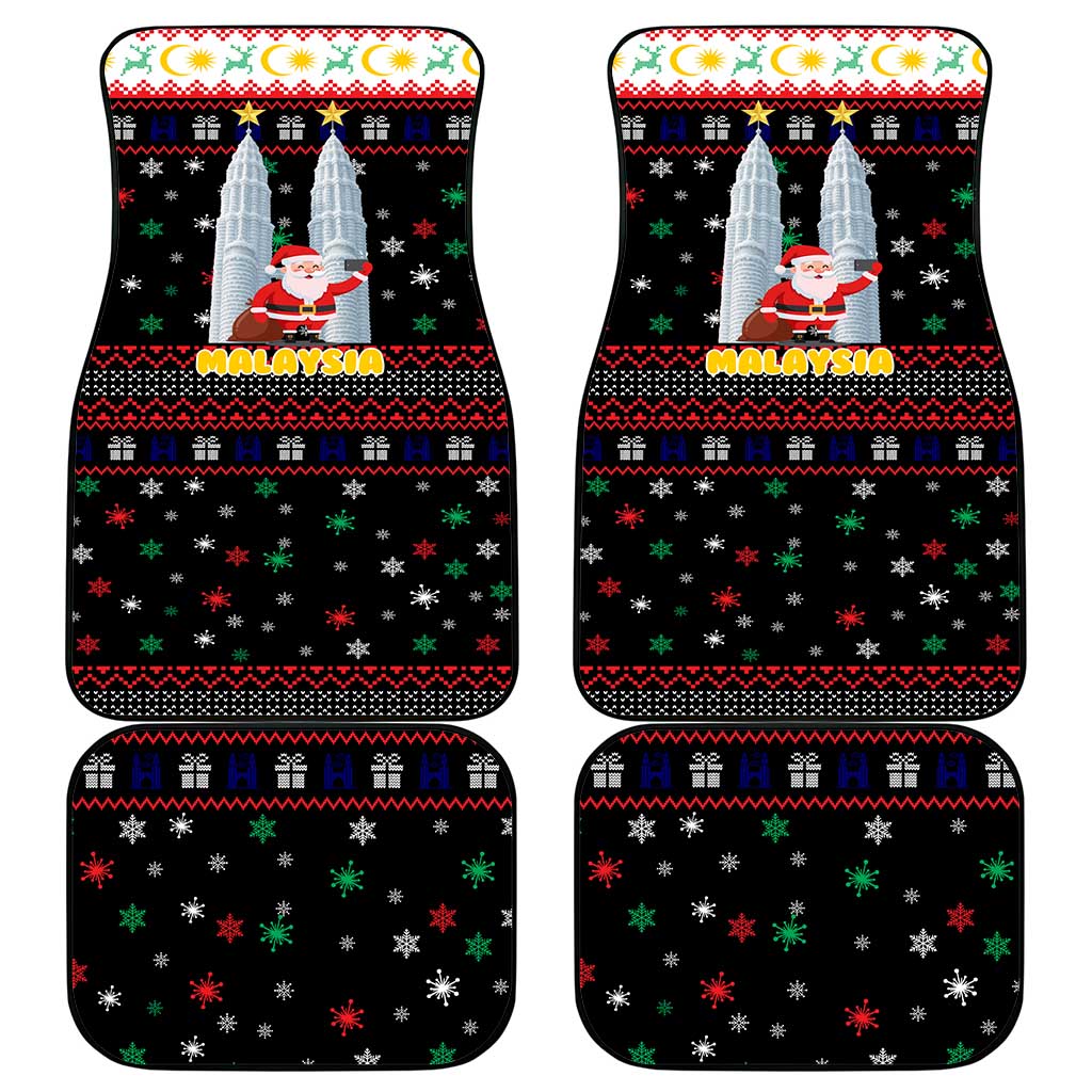 Malaysia Christmas Car Mats with Santa Claus Petronas Towers Snowflakes and Festive Icons - Wonder Print Shop