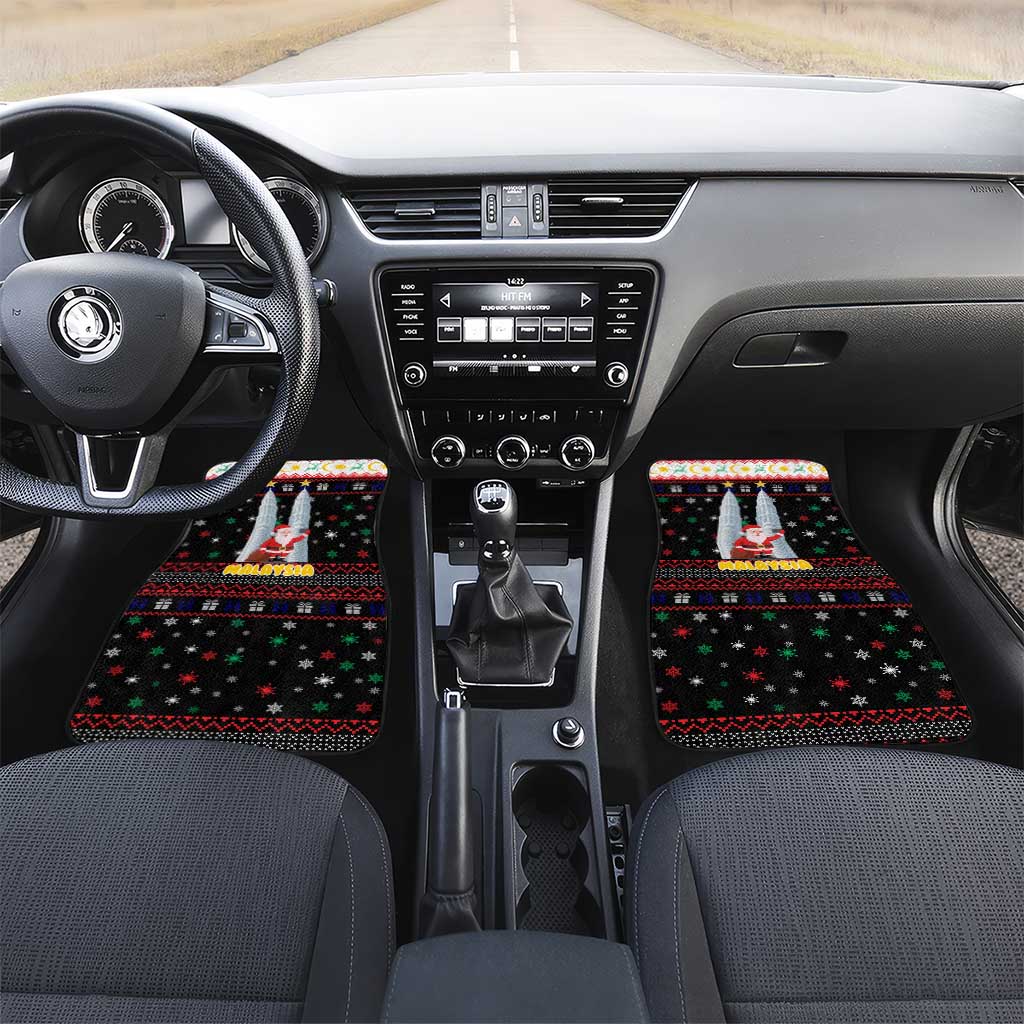 Malaysia Christmas Car Mats with Santa Claus Petronas Towers Snowflakes and Festive Icons - Wonder Print Shop