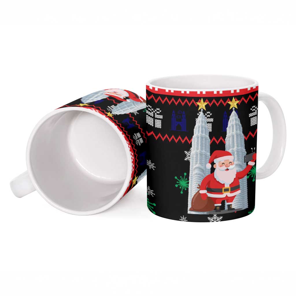 Malaysia Christmas Ceramic Mug with Santa Claus Petronas Towers Snowflakes and Festive Icons - Wonder Print Shop