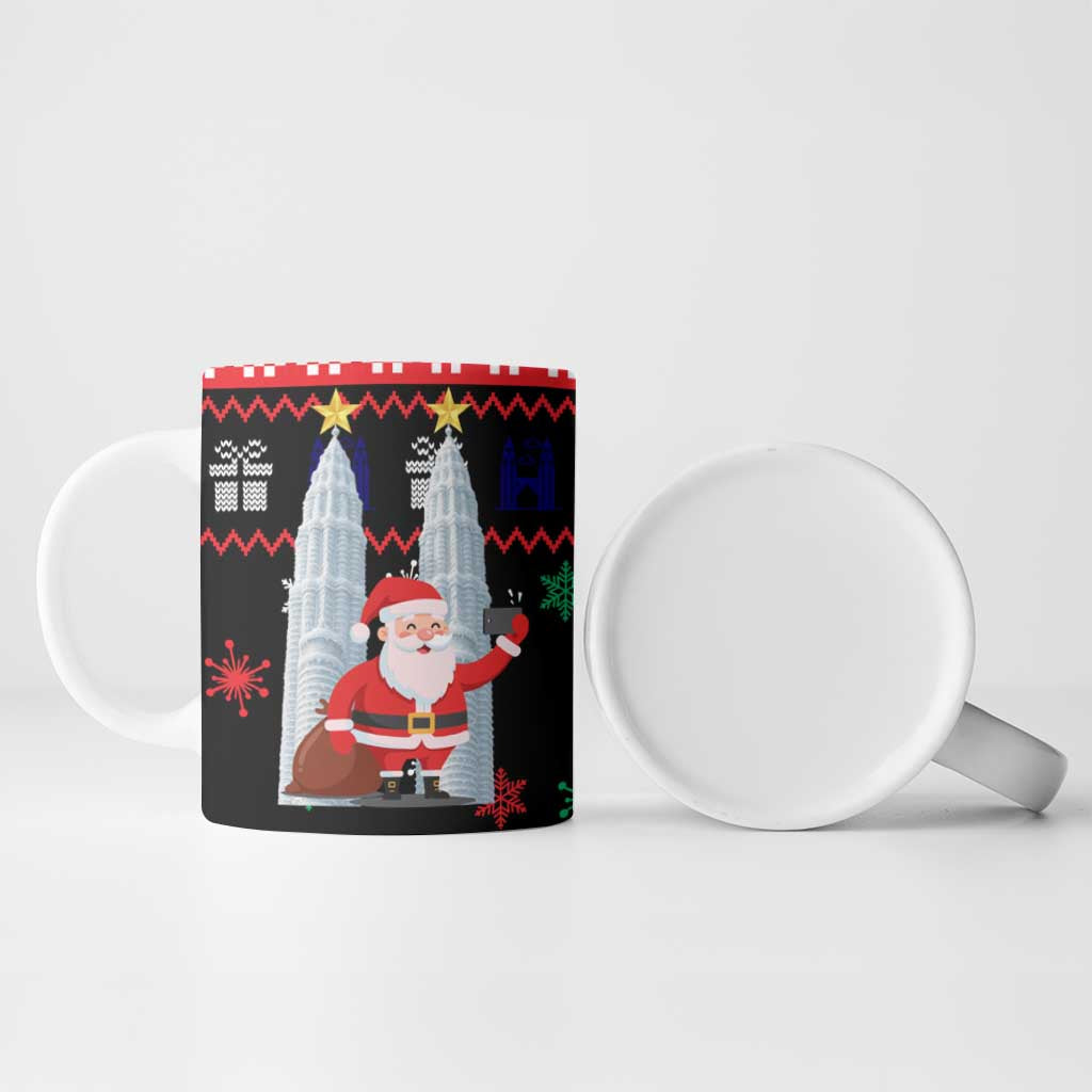 Malaysia Christmas Ceramic Mug with Santa Claus Petronas Towers Snowflakes and Festive Icons - Wonder Print Shop