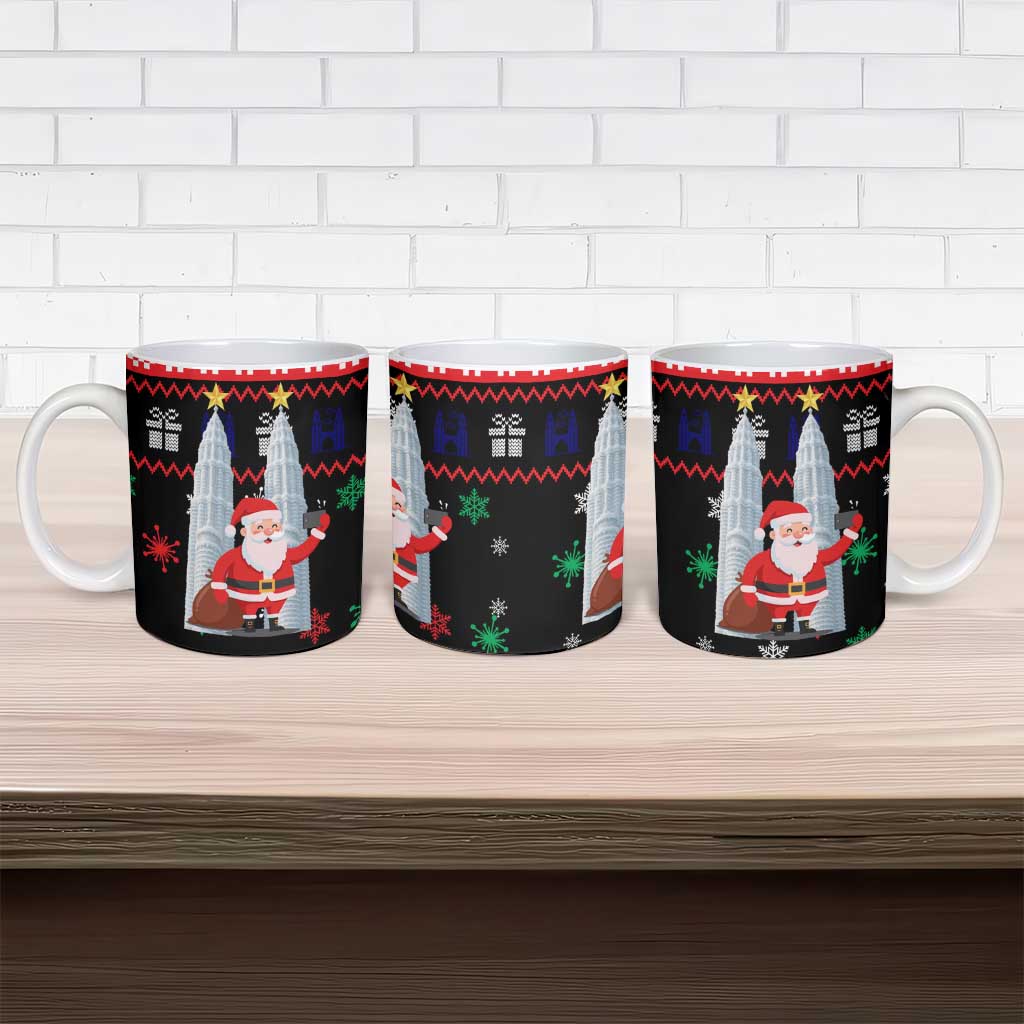 Malaysia Christmas Ceramic Mug with Santa Claus Petronas Towers Snowflakes and Festive Icons - Wonder Print Shop