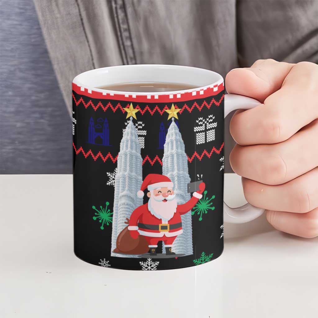 Malaysia Christmas Ceramic Mug with Santa Claus Petronas Towers Snowflakes and Festive Icons - Wonder Print Shop