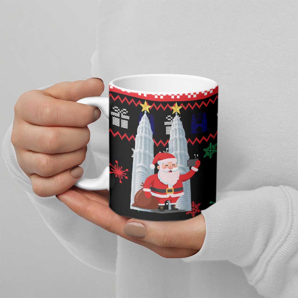 Malaysia Christmas Ceramic Mug with Santa Claus Petronas Towers Snowflakes and Festive Icons - Wonder Print Shop
