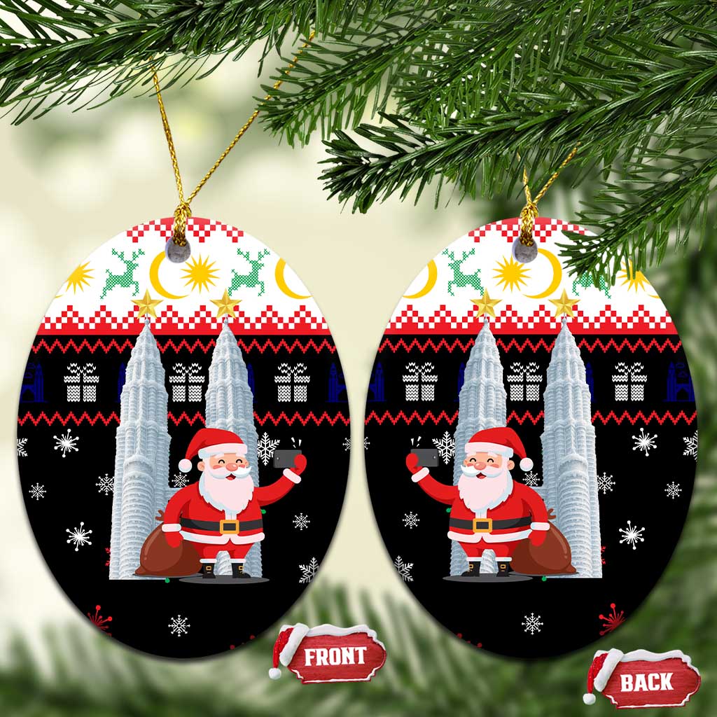 Malaysia Christmas Ceramic Ornament with Santa Claus Petronas Towers Snowflakes and Festive Icons - Wonder Print Shop