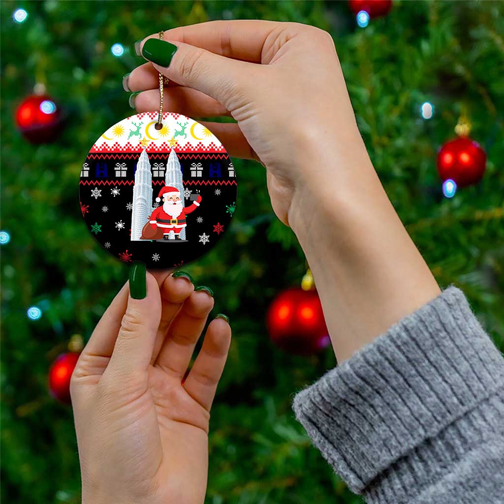 Malaysia Christmas Ceramic Ornament with Santa Claus Petronas Towers Snowflakes and Festive Icons - Wonder Print Shop