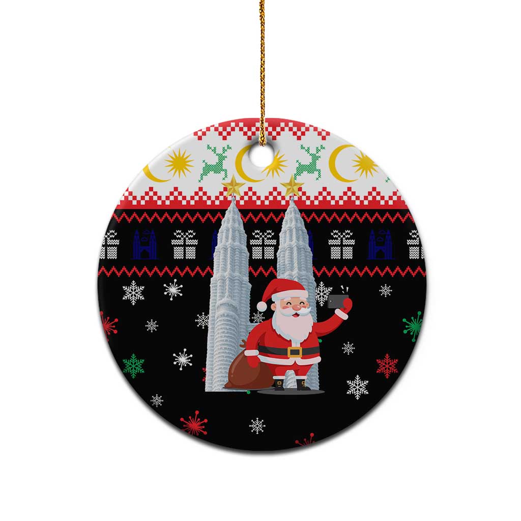 Malaysia Christmas Ceramic Ornament with Santa Claus Petronas Towers Snowflakes and Festive Icons - Wonder Print Shop