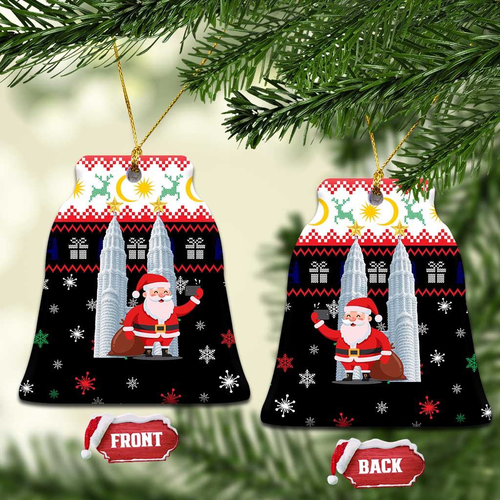 Malaysia Christmas Ceramic Ornament with Santa Claus Petronas Towers Snowflakes and Festive Icons - Wonder Print Shop