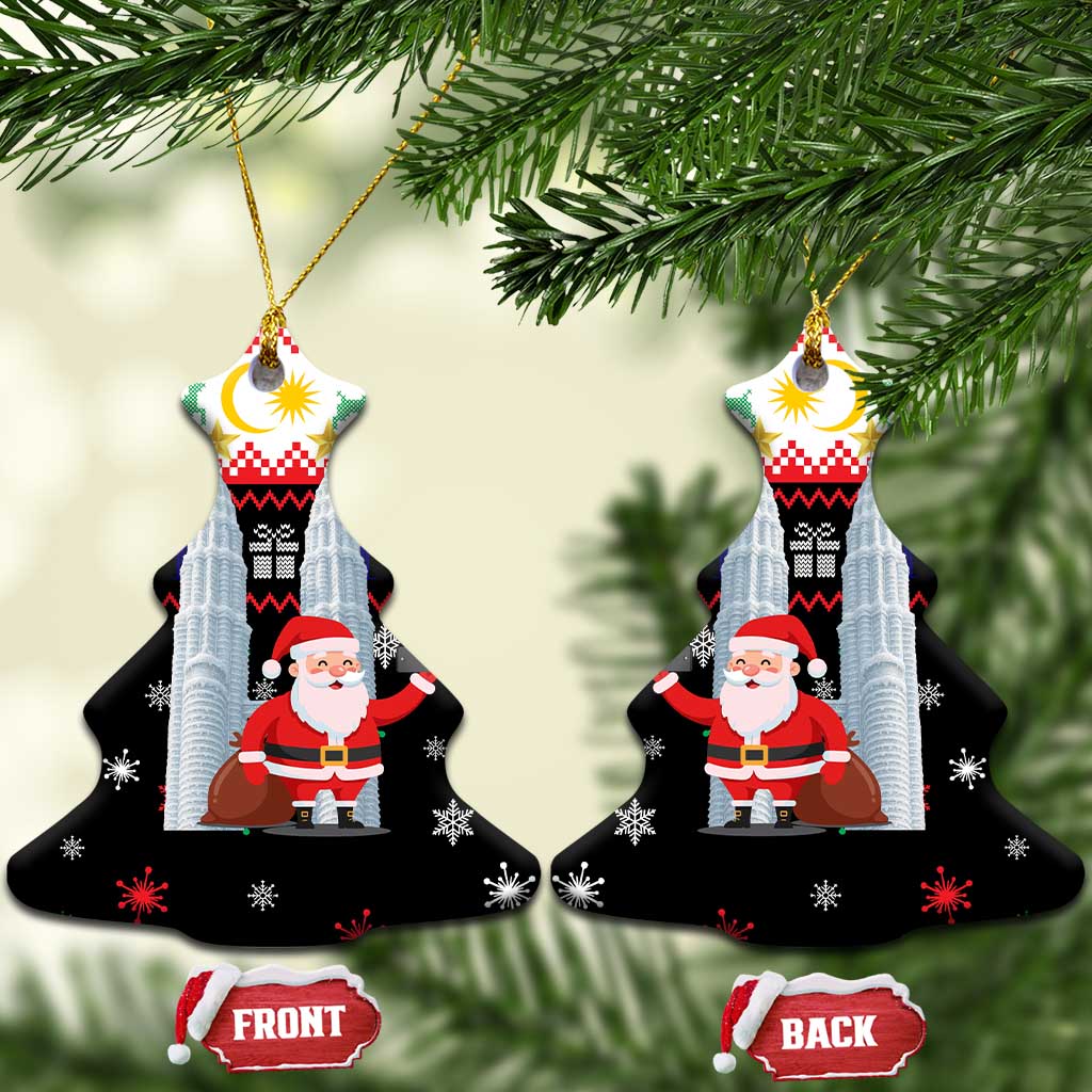 Malaysia Christmas Ceramic Ornament with Santa Claus Petronas Towers Snowflakes and Festive Icons - Wonder Print Shop