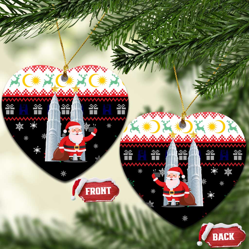 Malaysia Christmas Ceramic Ornament with Santa Claus Petronas Towers Snowflakes and Festive Icons - Wonder Print Shop
