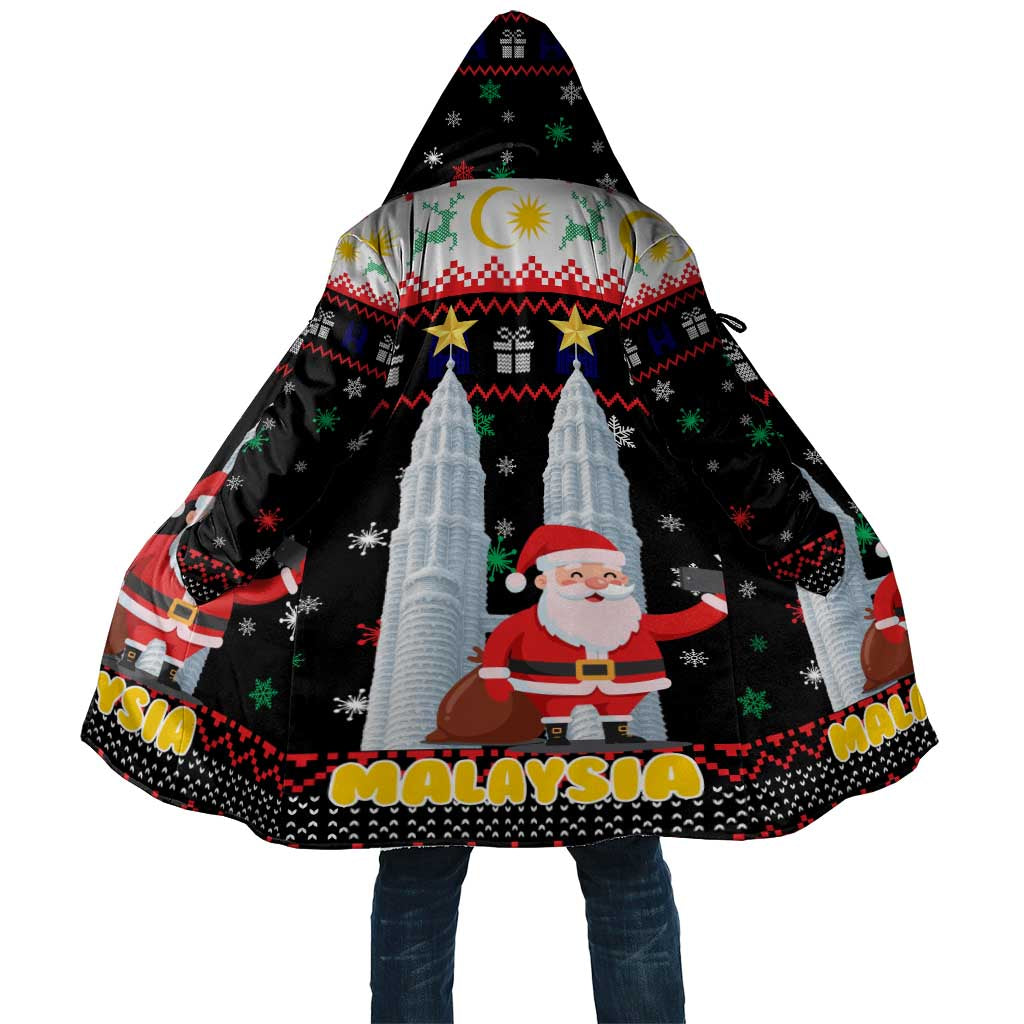 Malaysia Christmas Cloak with Santa Claus Petronas Towers Snowflakes and Festive Icons - Wonder Print Shop
