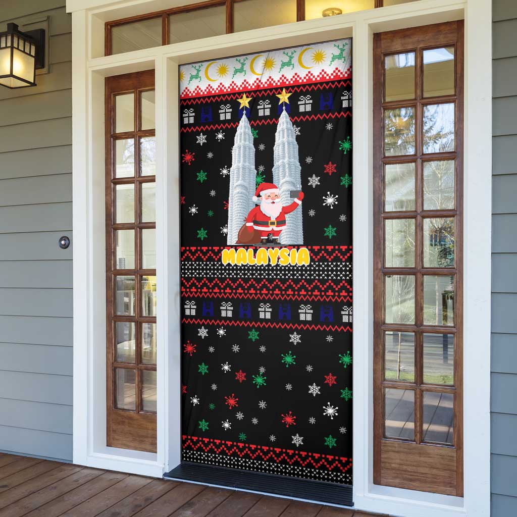 Malaysia Christmas Door Cover with Santa Claus Petronas Towers Snowflakes and Festive Icons - Wonder Print Shop
